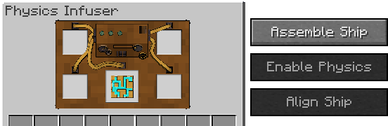 GUI of a Physics Infuser with a Physics Core in the middle slot.